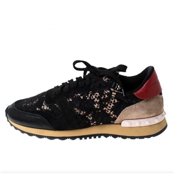 VALENTINO Multicolor Suede Leather & Macramé Lace Rockrunner Sneakers Size 37.5 - Picture 5 of 14